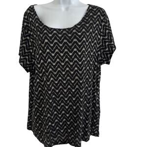Notations Woman Scoop Neck Short Sleeve Blouse Black White Abstract Size 2X